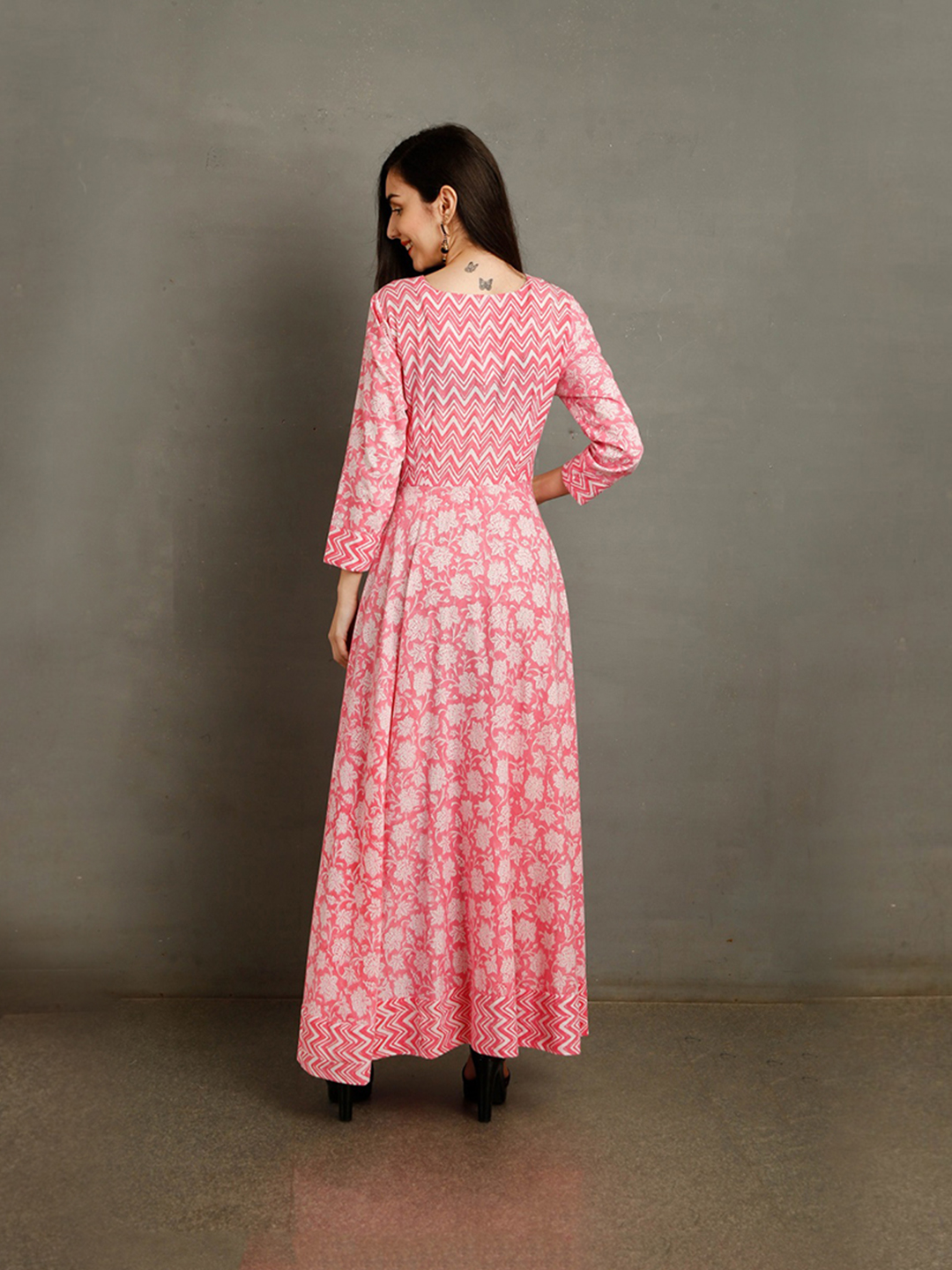 DAHLIA Pink Floral Print Kurta