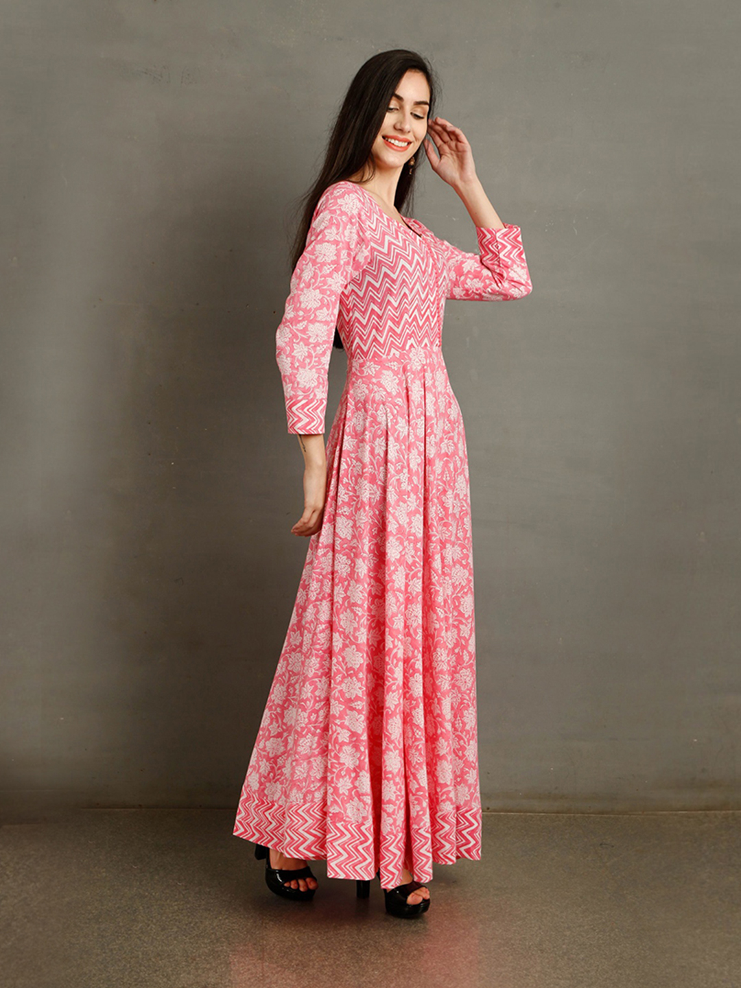 DAHLIA Pink Floral Print Kurta