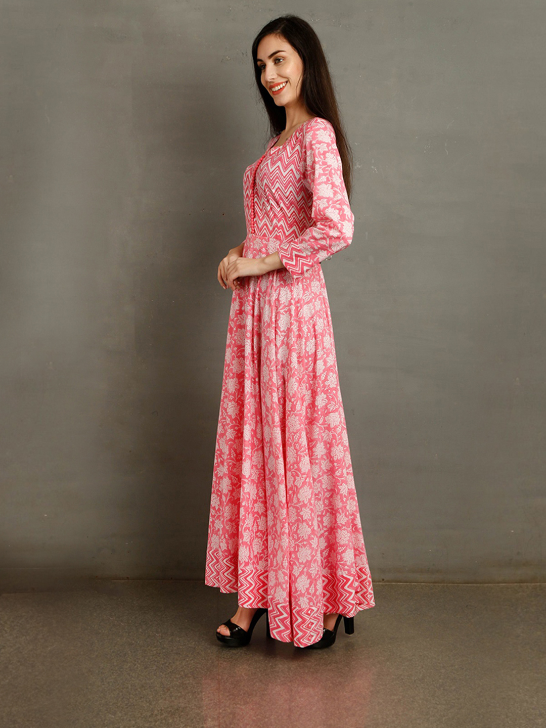 DAHLIA Pink Floral Print Kurta