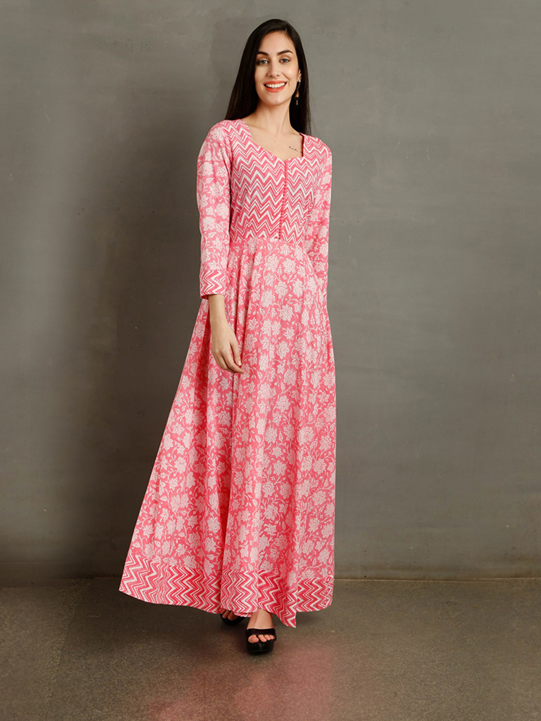 DAHLIA Pink Floral Print Kurta