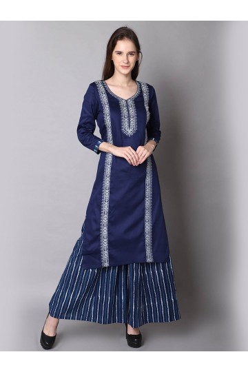 Navy Blue Embroidery Suit Set