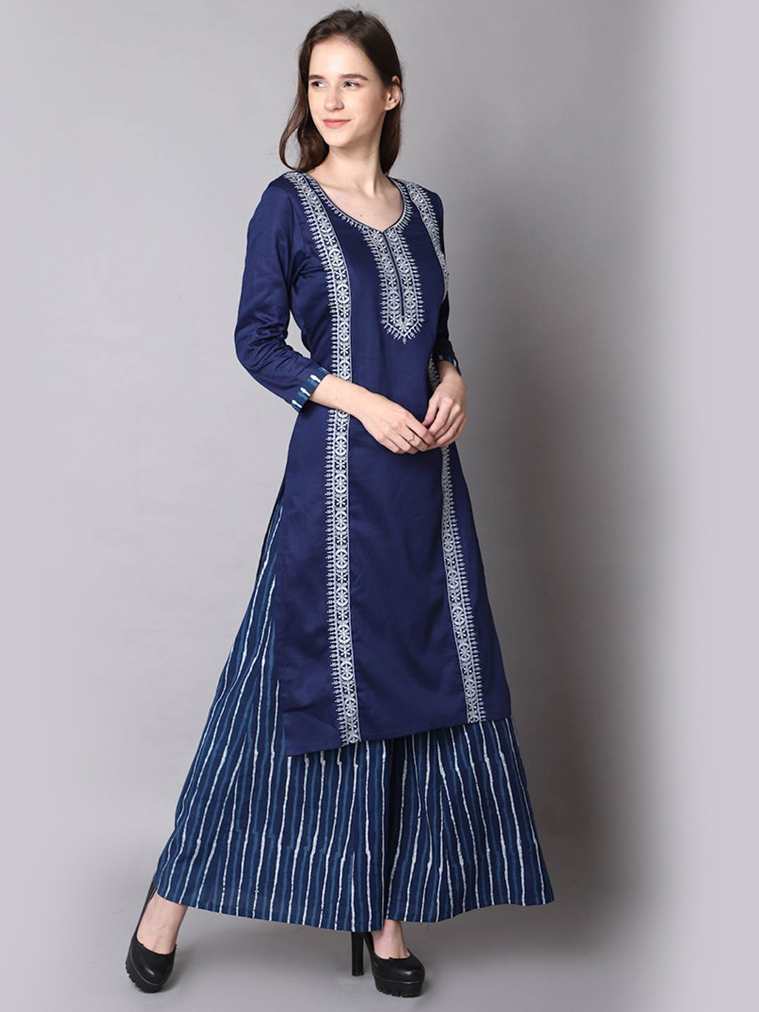 Navy Blue Embroidery Suit Set