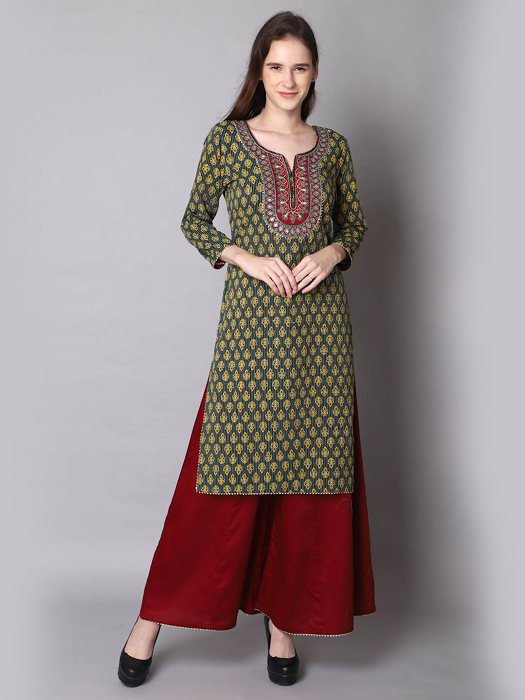 Green Kurta Sharara Suit Set