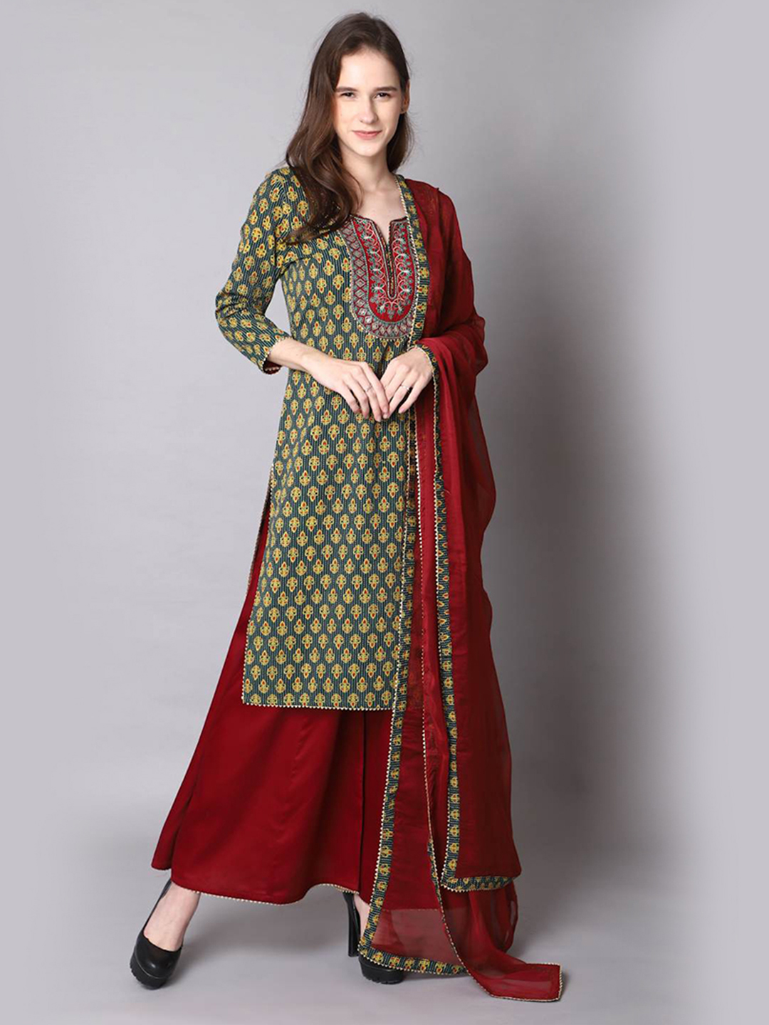 Green Kurta Sharara Suit Set