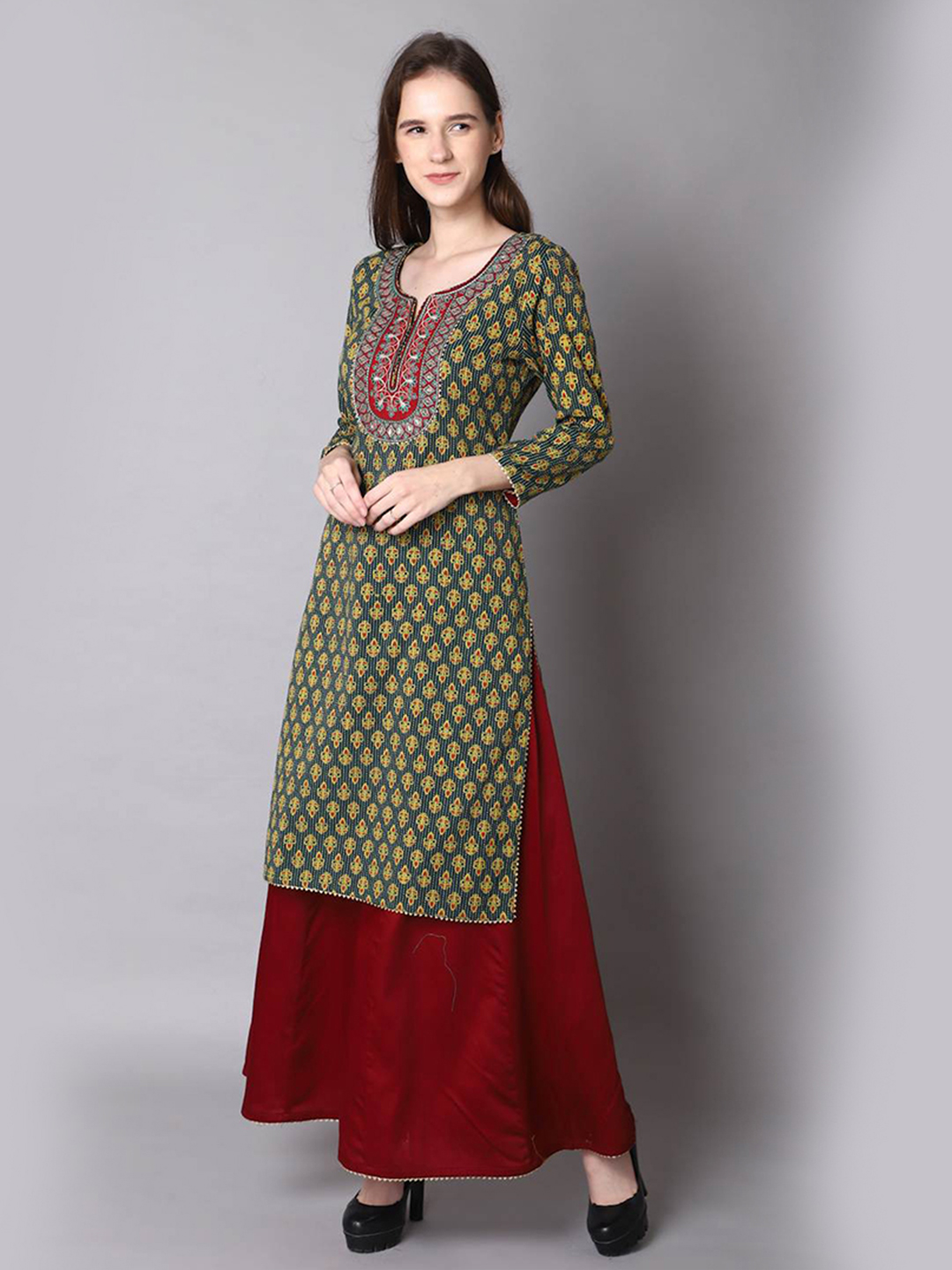 Green Kurta Sharara Suit Set