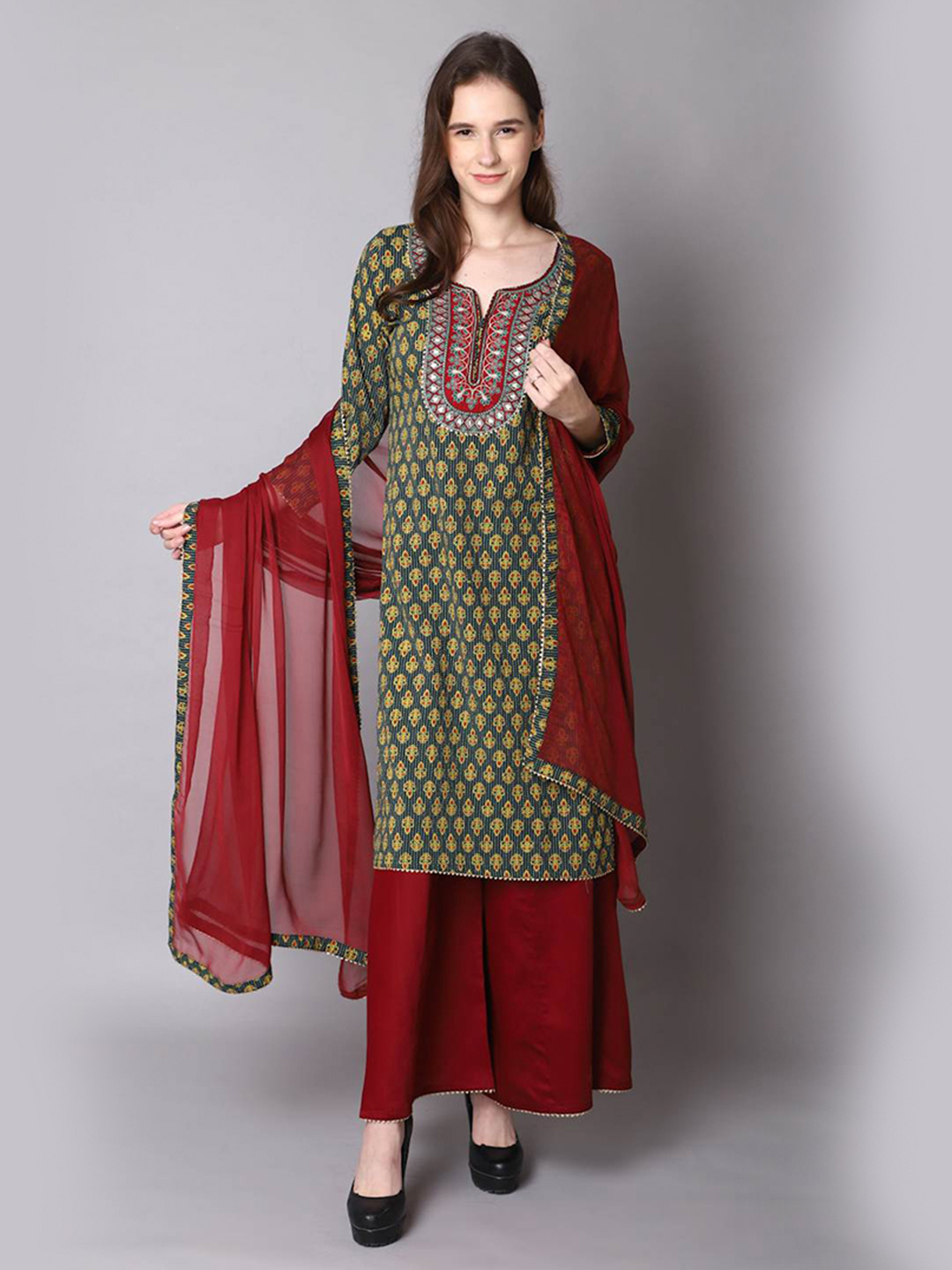 Green Kurta Sharara Suit Set