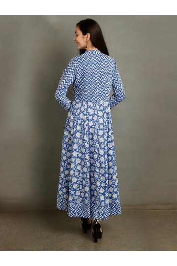 Blue Asymmetric Floral Print Suit Set