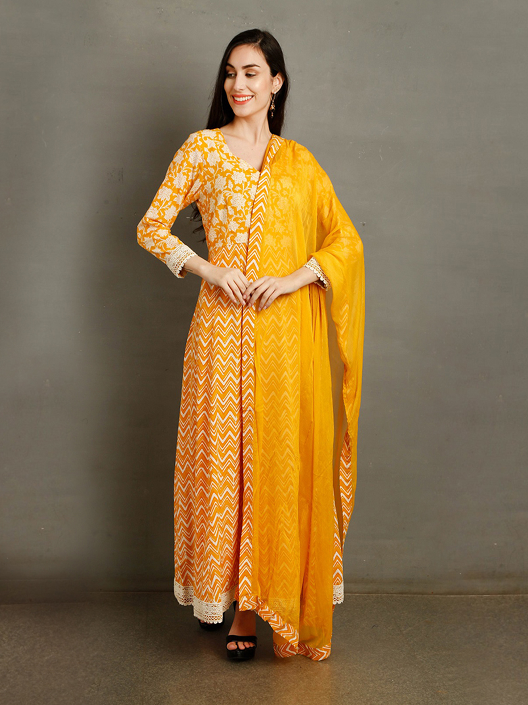 DAHLIA Yellow Gown Floral Print Kurta