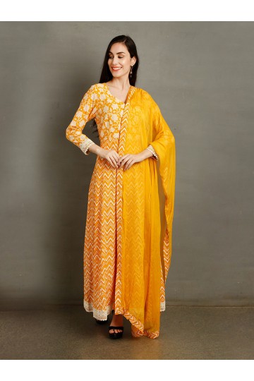 DAHLIA Yellow Gown Floral Print Kurta