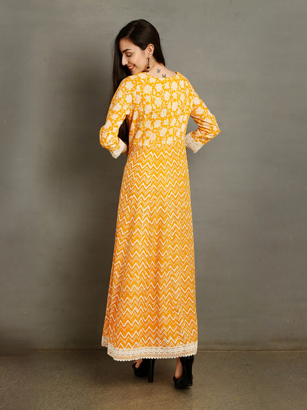 DAHLIA Yellow Gown Floral Print Kurta