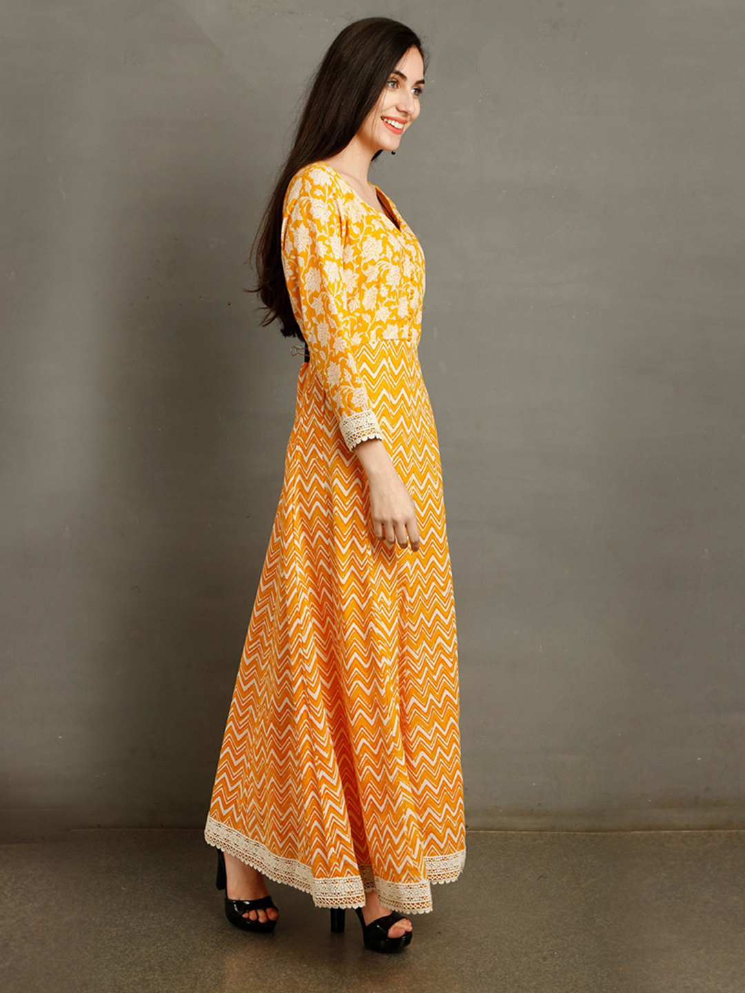 DAHLIA Yellow Gown Floral Print Kurta