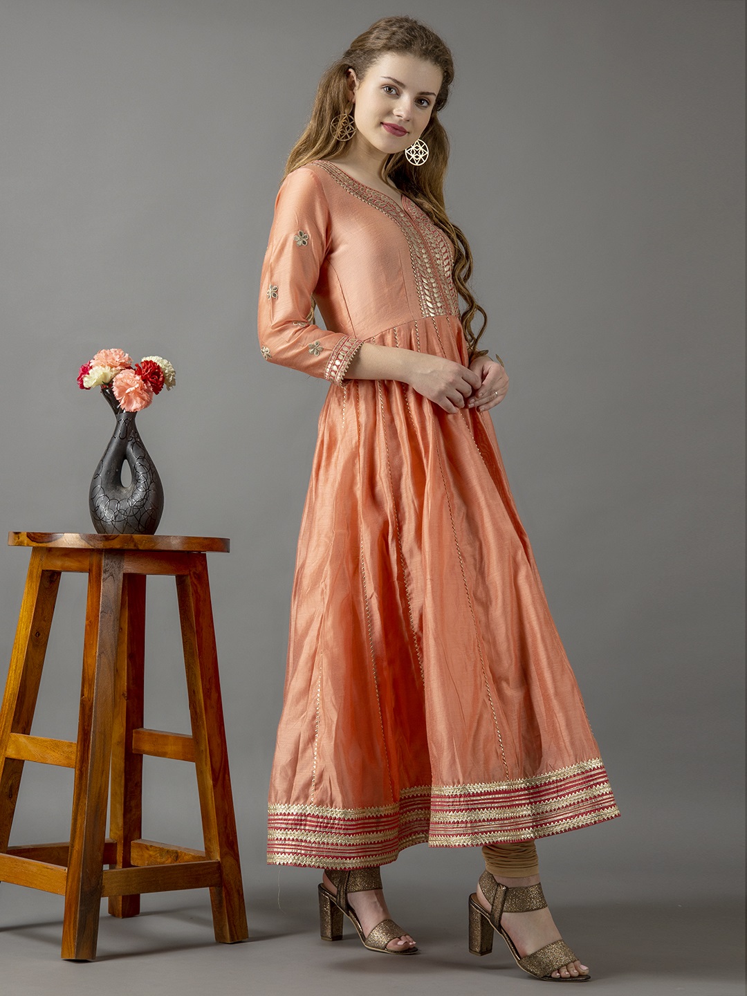 DAHLIA Peach Gown Embroidery kurta